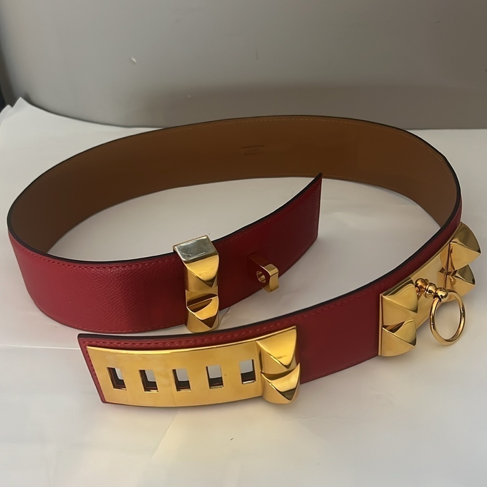 Hermes Sz 75 Red Calfskin COLLIER DE CHIEN Belt GM